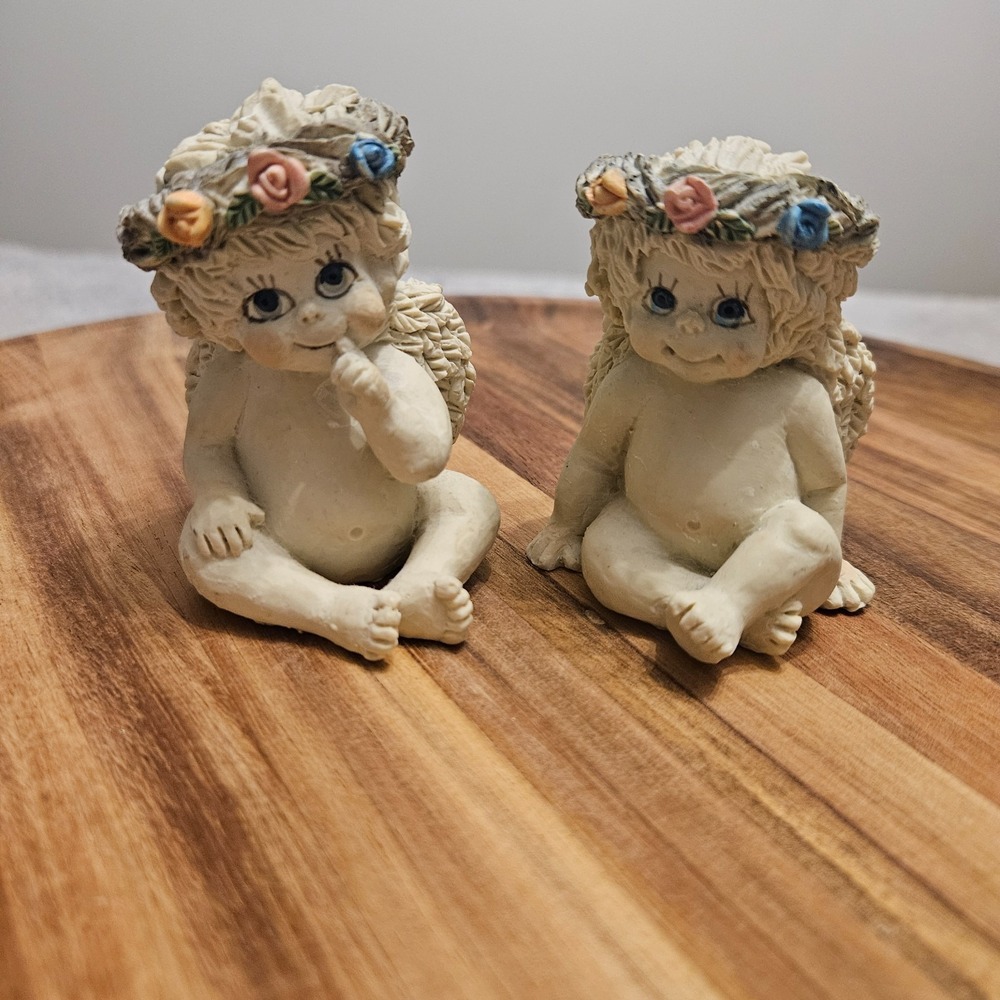 Vintage Young's Inc. Cherub‎ Angel Figurine Pair – Flower Crown